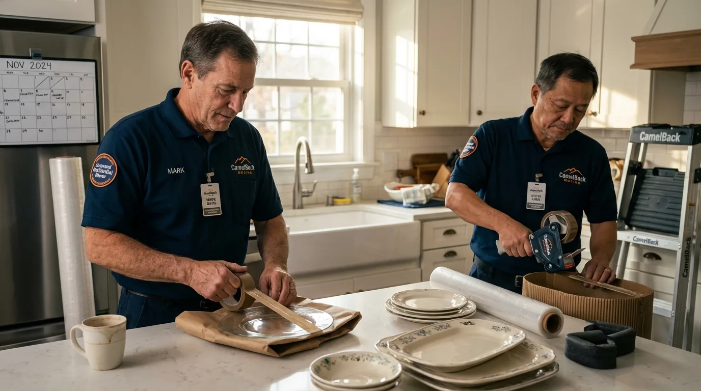 Professional crew packing kitchen dishware in Wrightwood, CA
